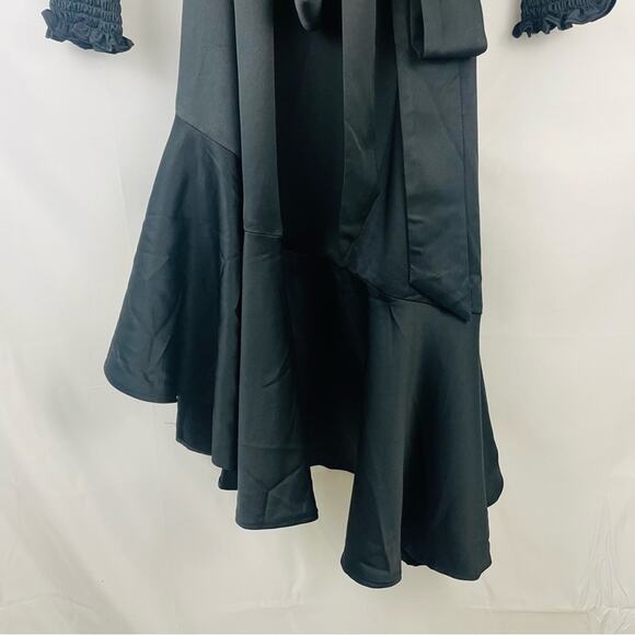 EUC‎ Rachel Parcell Long Sleeve Hammered Ruffled Satin Wrap Dress Black size XXS - Picture 8 of 12